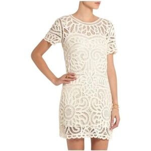 Sea New York Battenberg Lace Shift Mini Dress Ivory Size 4 Silk Lined